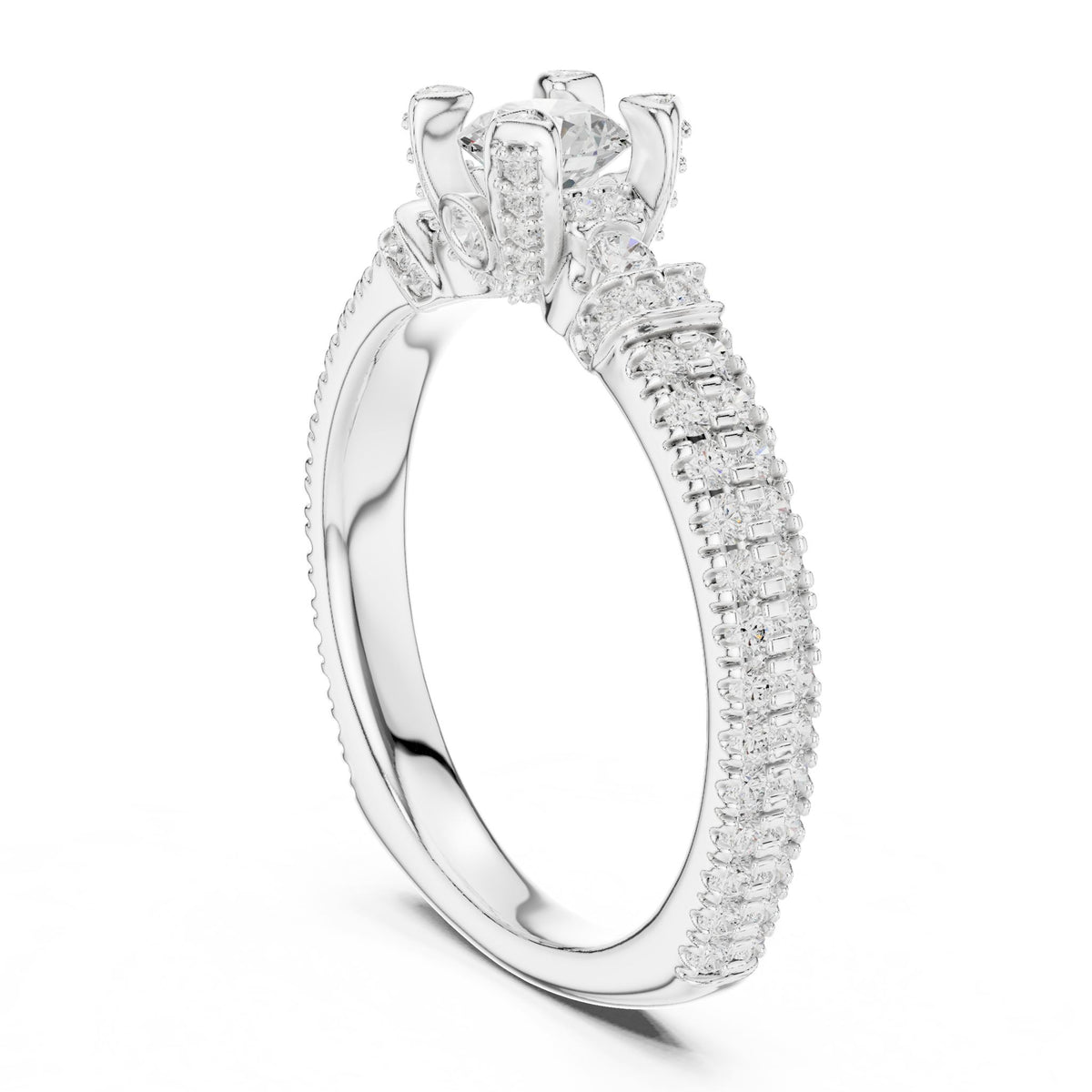 Round Accented Lab Grown Diamond Engagement Ring