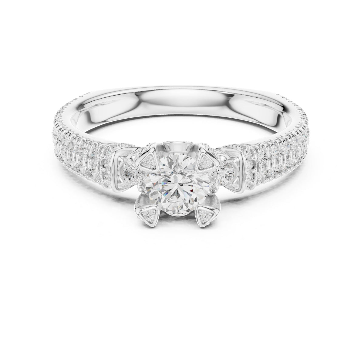 Round Accented Lab Grown Diamond Engagement Ring