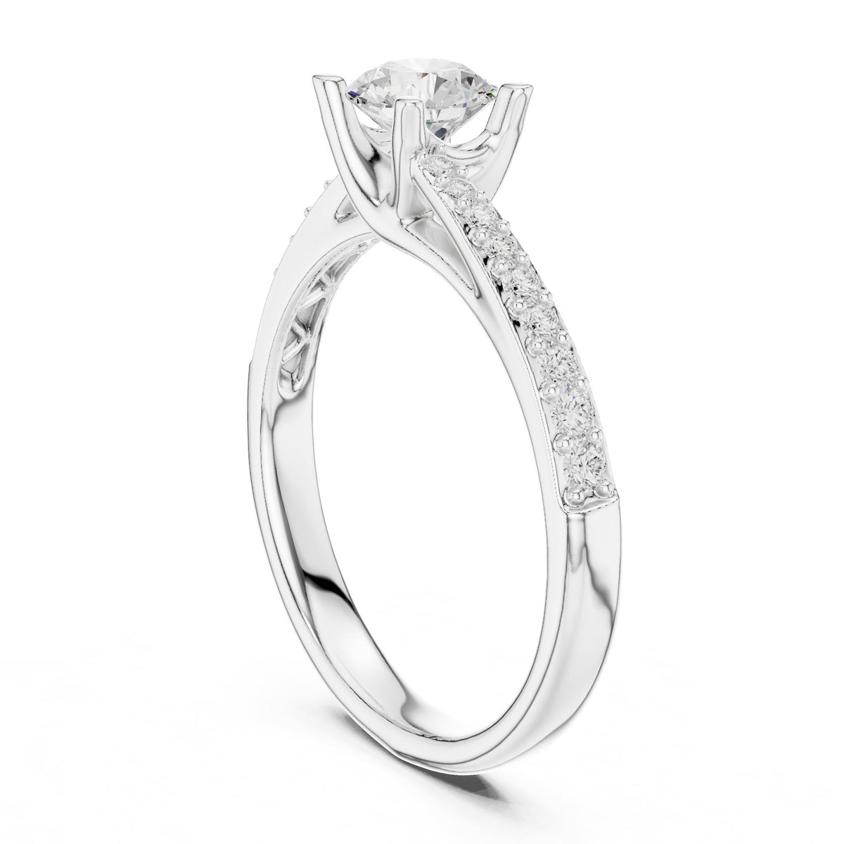 Round Accented Lab Grown Diamond Engagement Ring