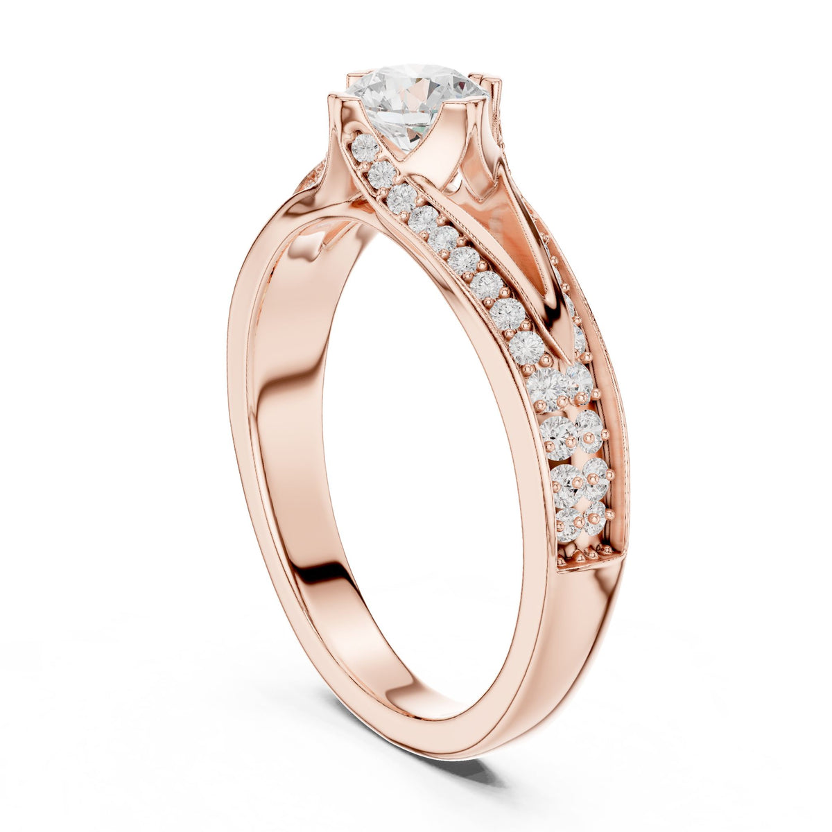 Round Accented Lab Grown Diamond Engagement Ring
