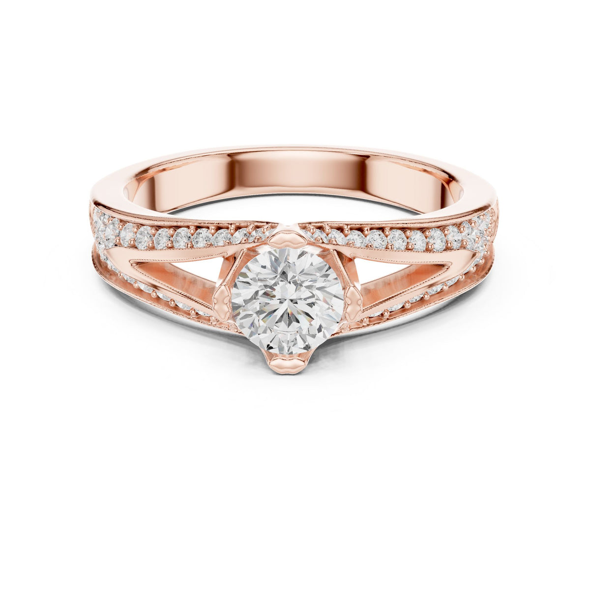 Round Accented Lab Grown Diamond Engagement Ring