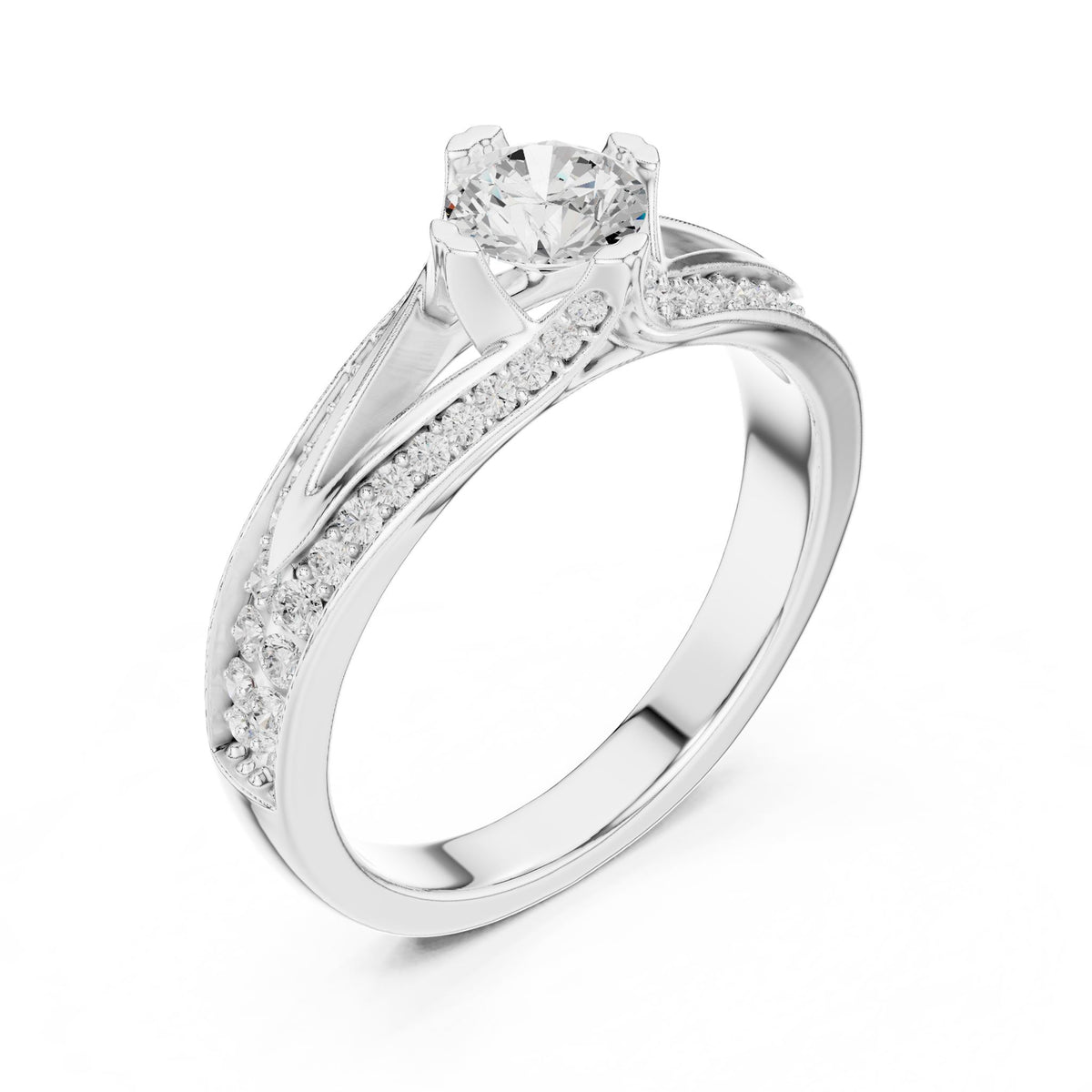 Round Accented Lab Grown Diamond Engagement Ring