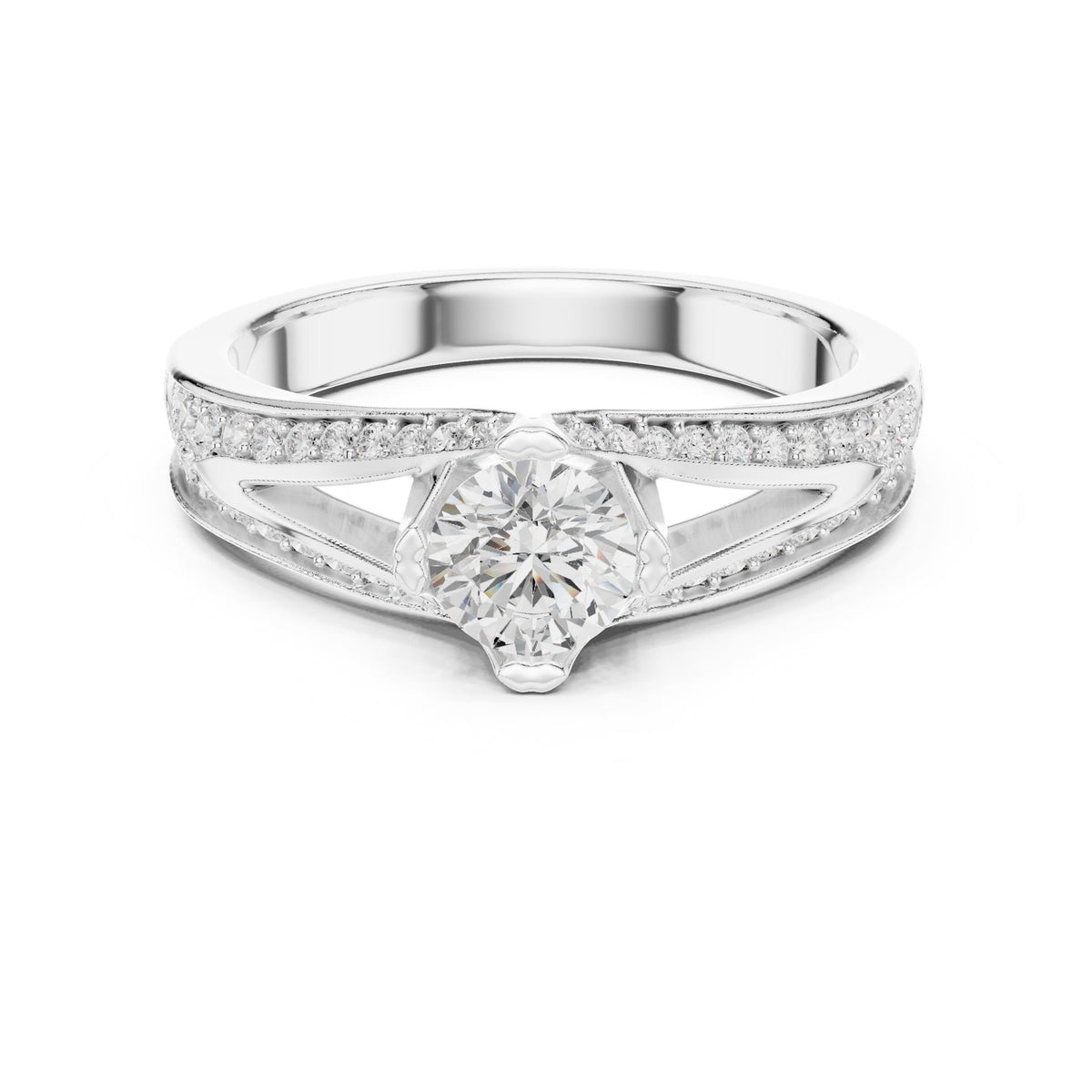 Round Accented Lab Grown Diamond Engagement Ring