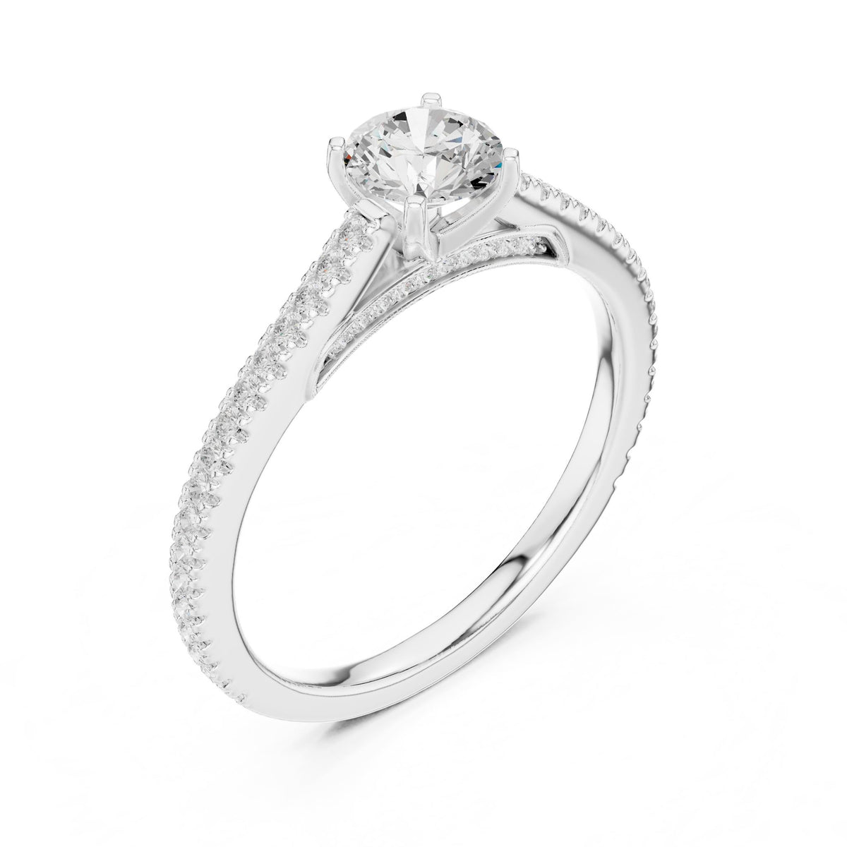Round Accented Lab Grown Diamond Engagement Ring