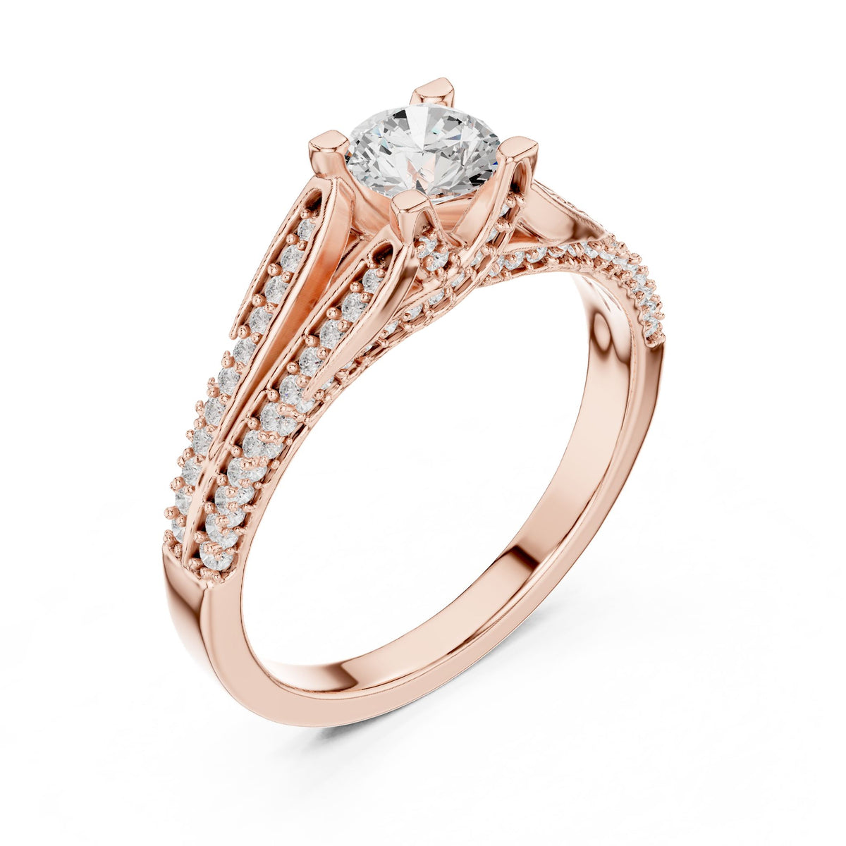 Round Accented Lab Grown Diamond Engagement Ring