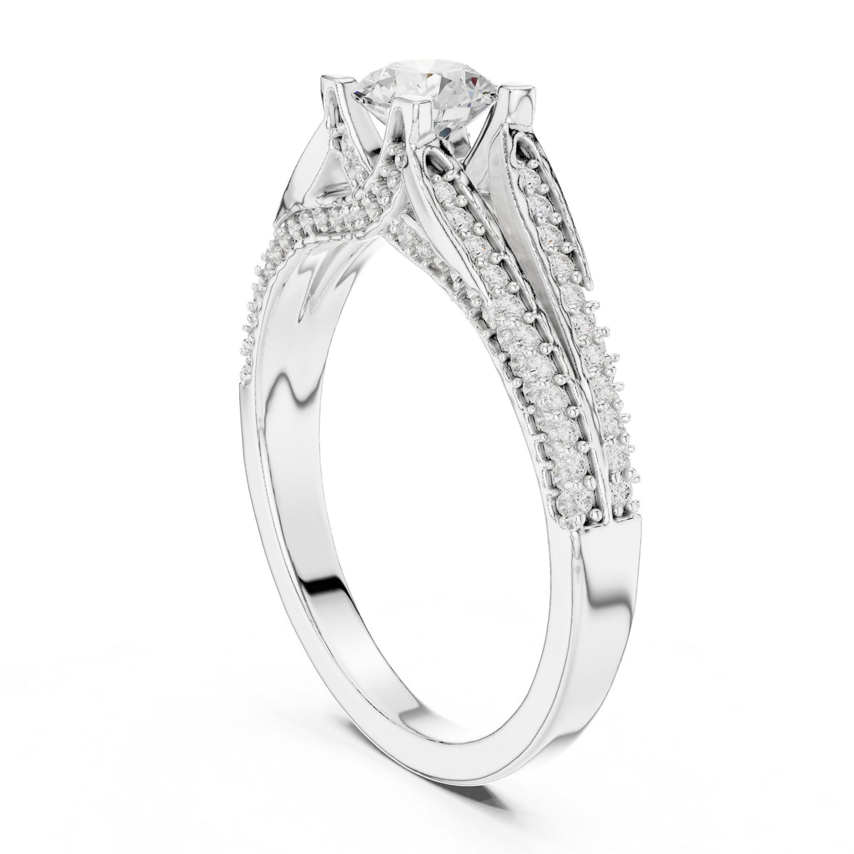 Round Accented Lab Grown Diamond Engagement Ring