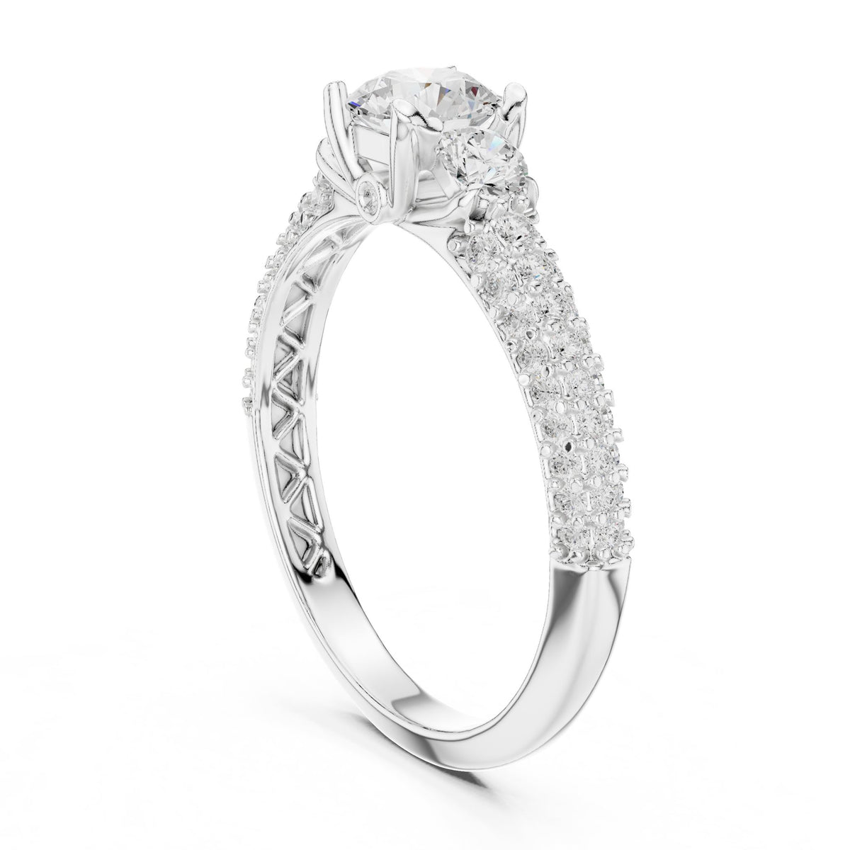 Round Accented Lab Grown Diamond Engagement Ring