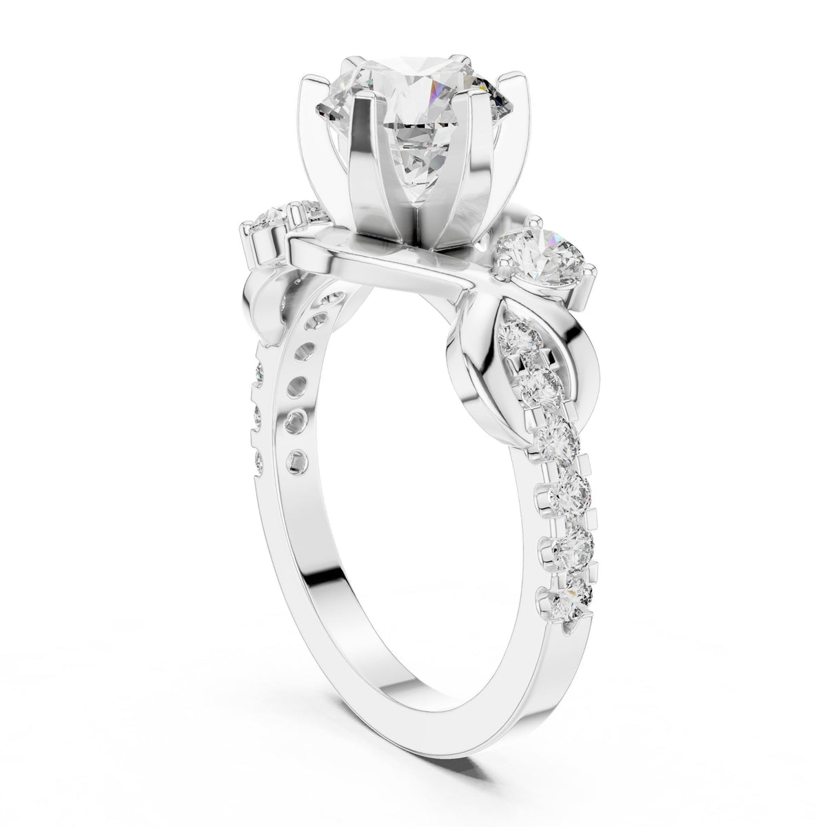 Round Accented Lab Grown Diamond Engagement Ring