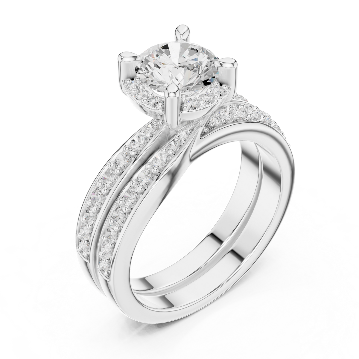 Round Accented Lab Grown Diamond Engagement Ring