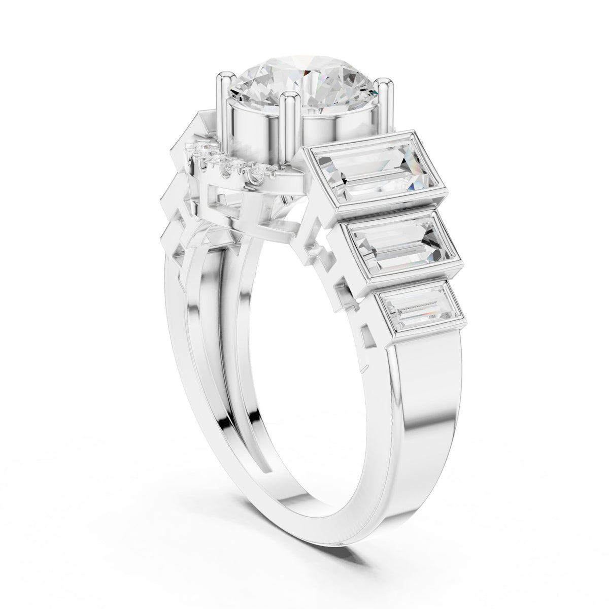 Round Accented Lab Grown Diamond Engagement Ring