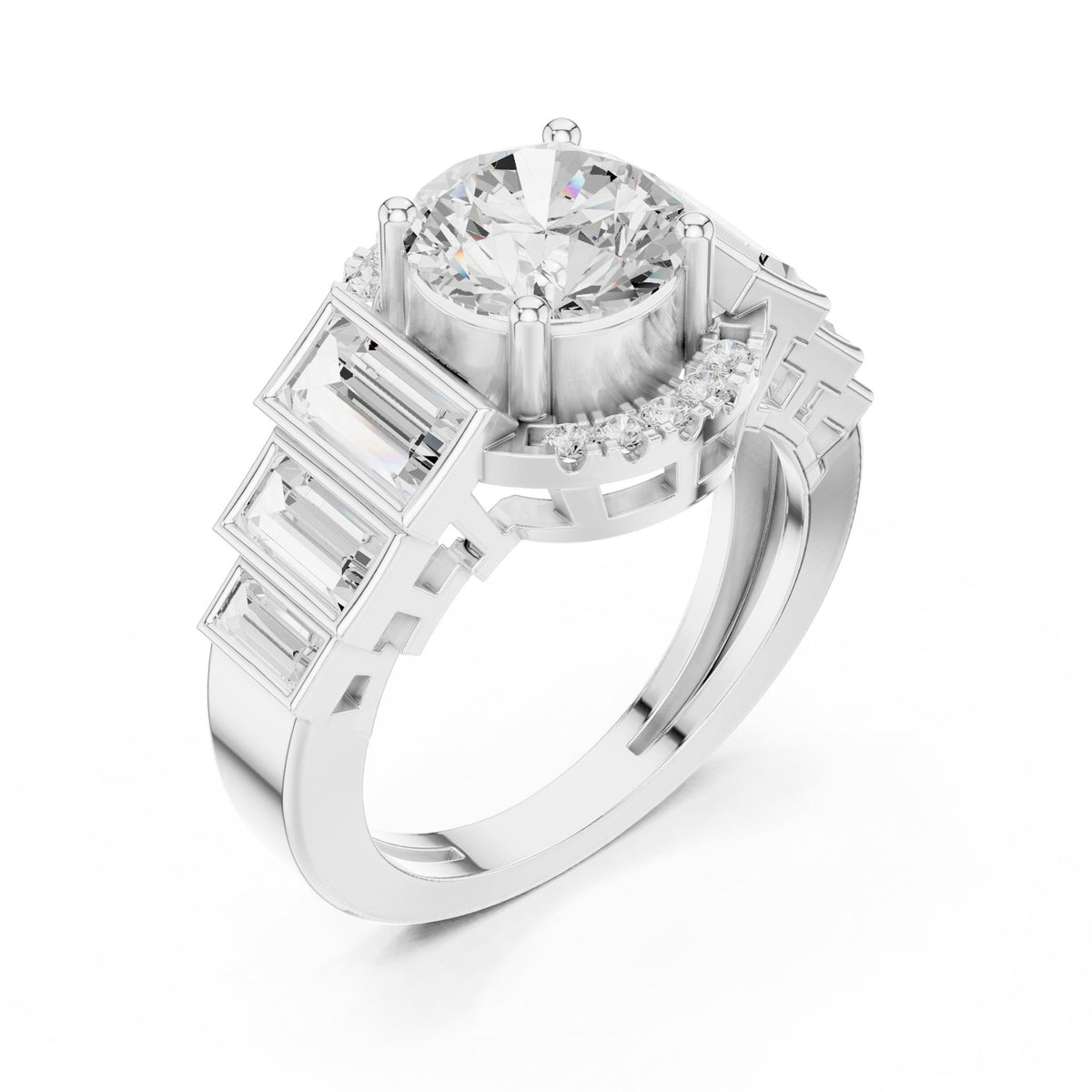 Round Accented Lab Grown Diamond Engagement Ring