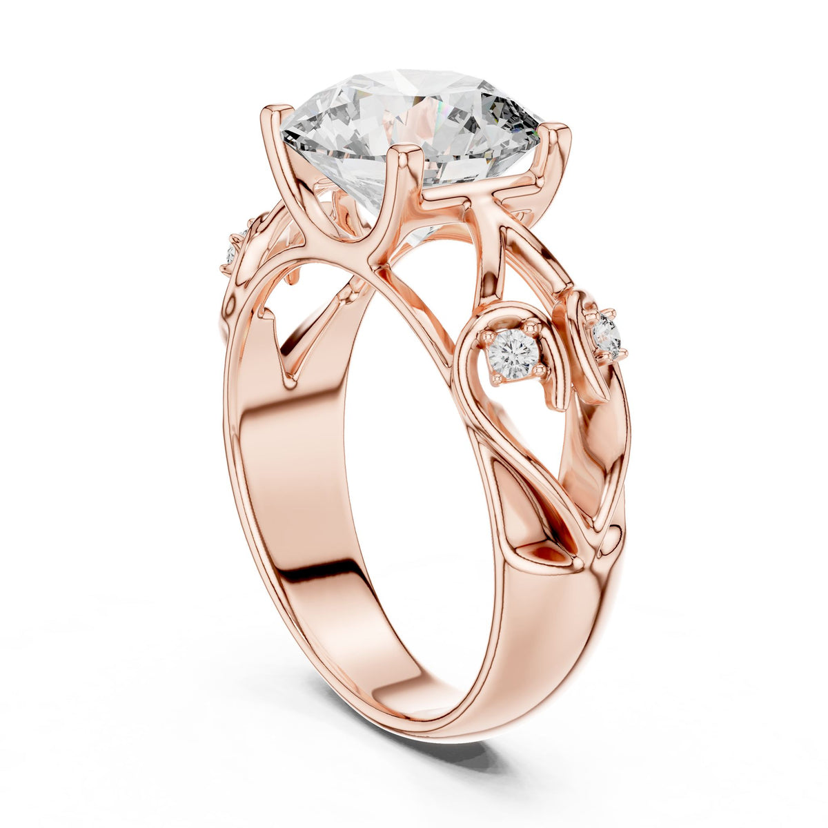 Round Accented Lab Grown Diamond Engagement Ring