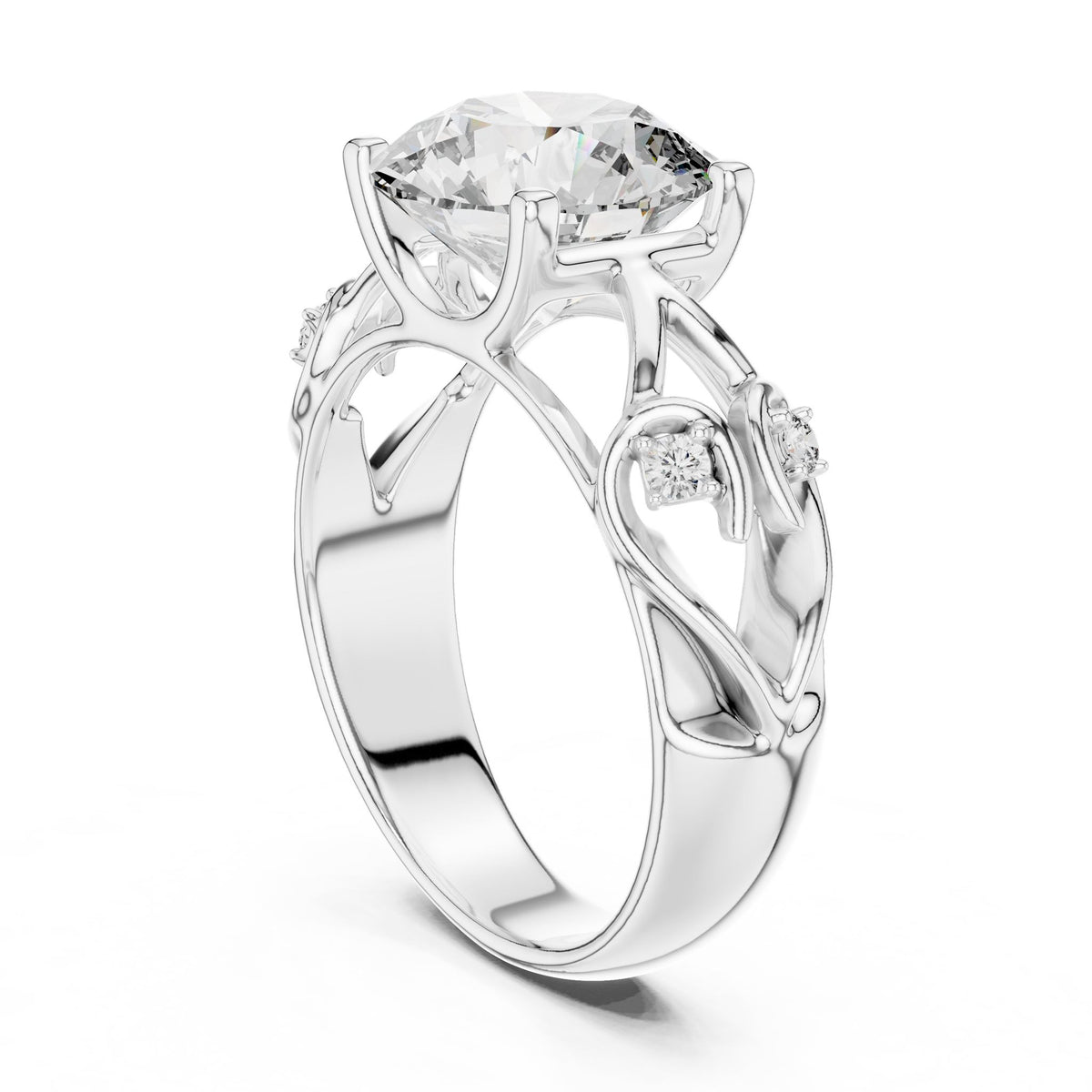 Round Accented Lab Grown Diamond Engagement Ring