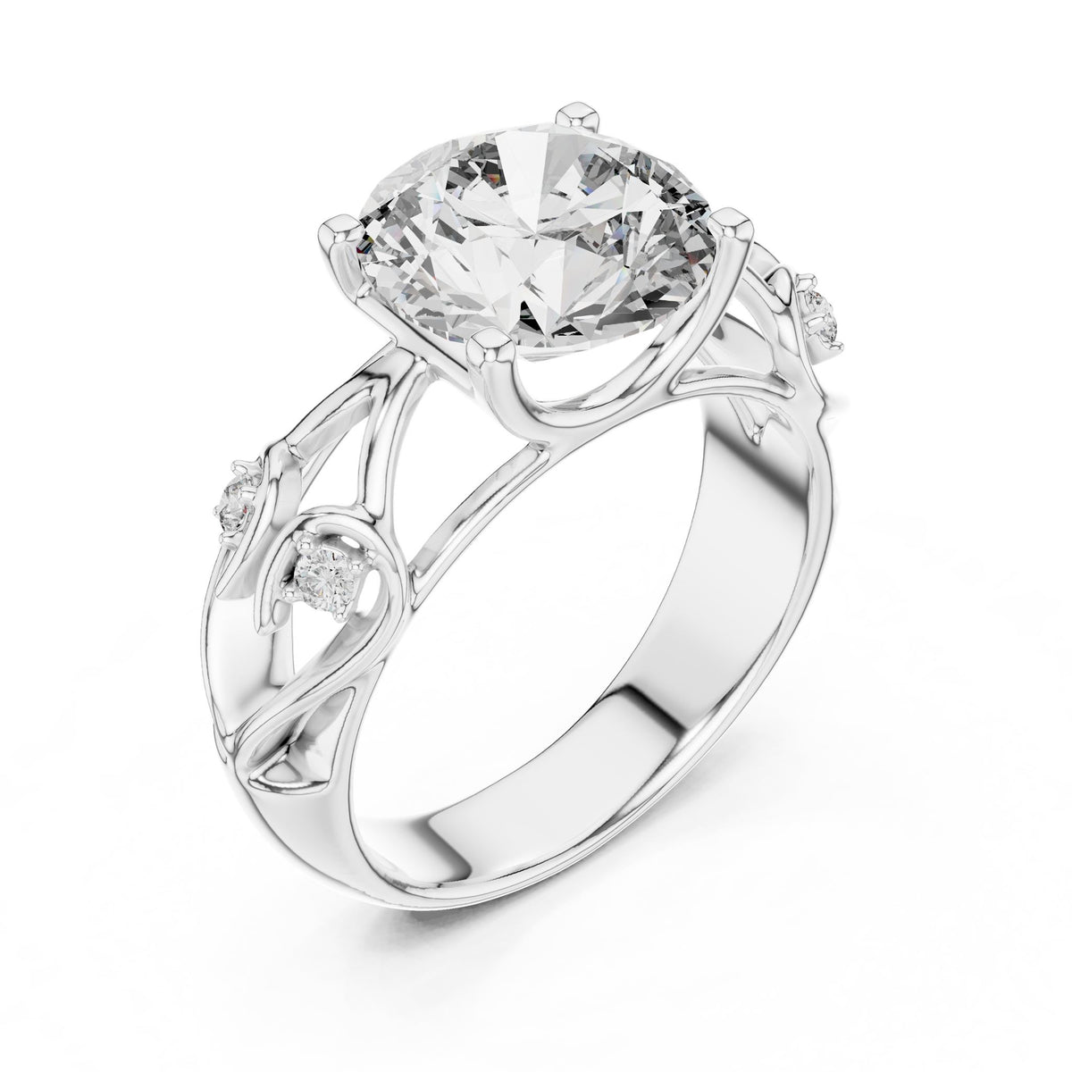 Round Accented Lab Grown Diamond Engagement Ring