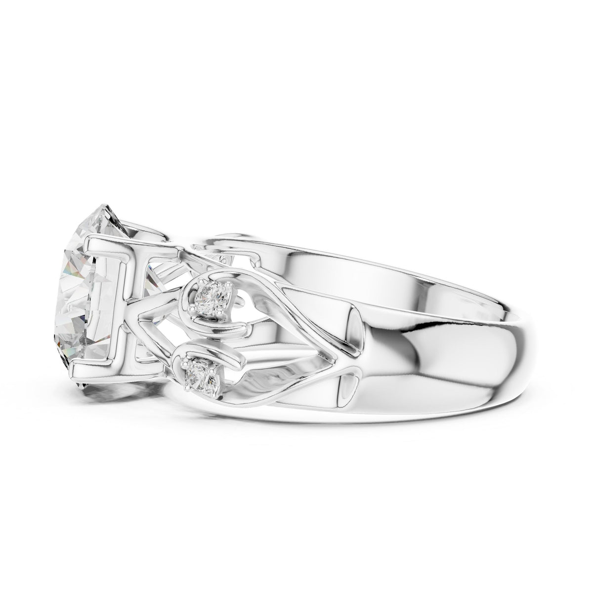 Round Accented Lab Grown Diamond Engagement Ring