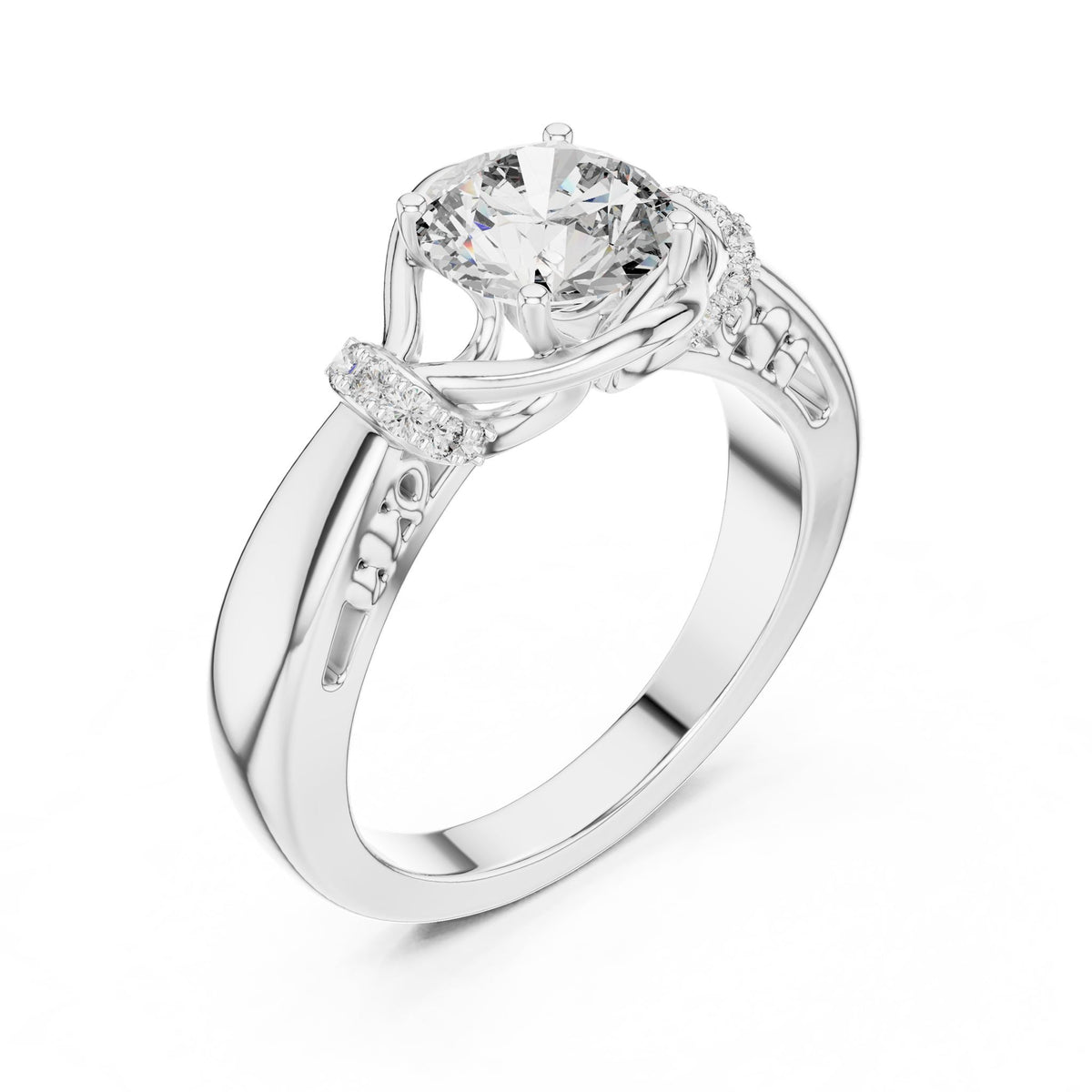 Round Accented Lab Grown Diamond Engagement Ring