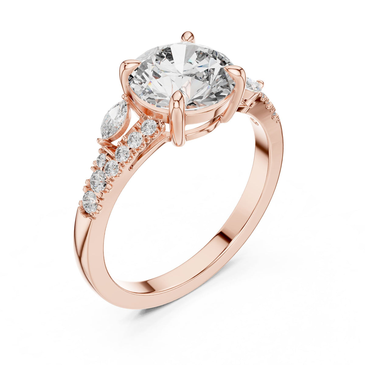 Round Accented Lab Grown Diamond Engagement Ring