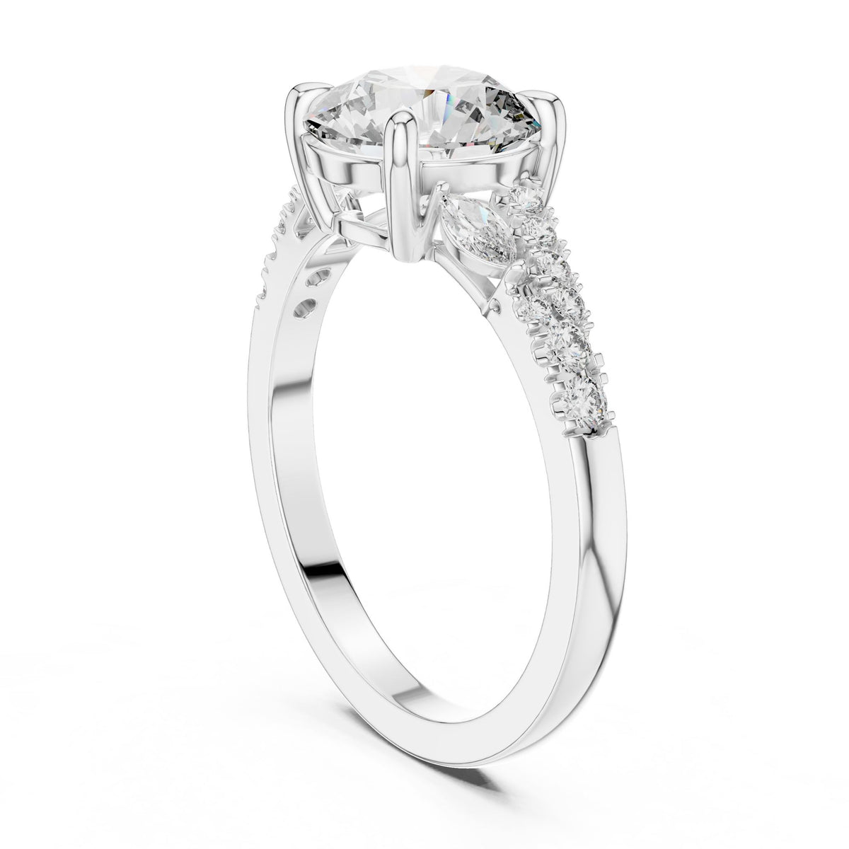 Round Accented Lab Grown Diamond Engagement Ring