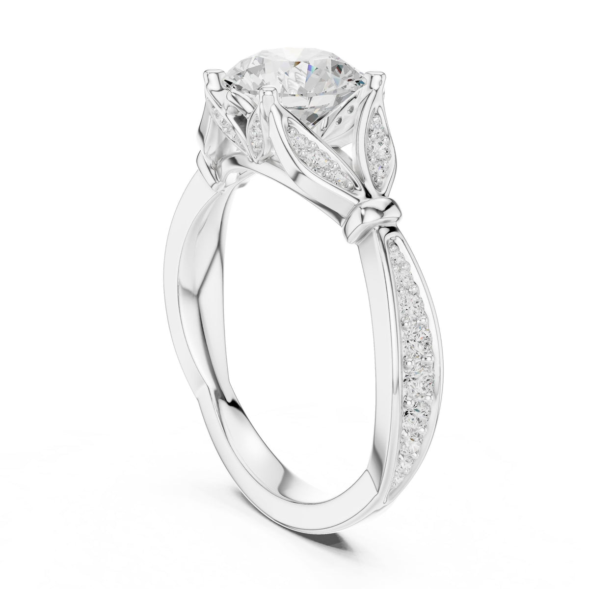 Round Accented Lab Grown Diamond Engagement Ring