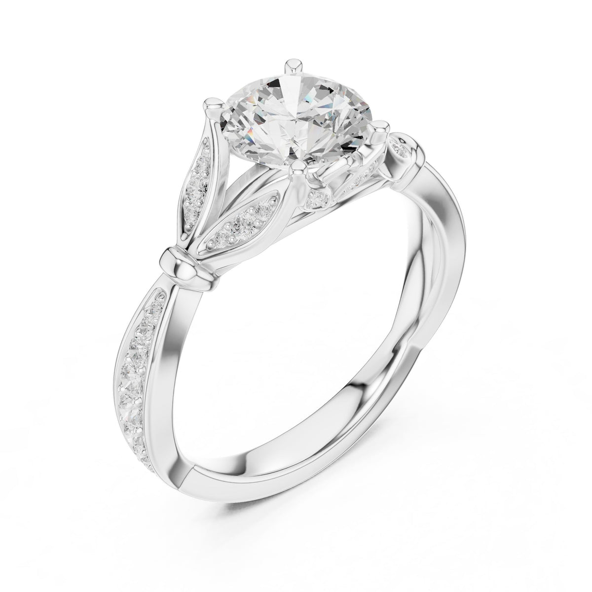 Round Accented Lab Grown Diamond Engagement Ring