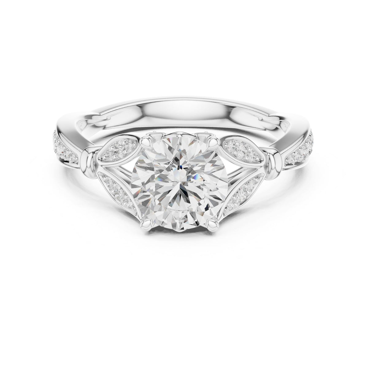 Round Accented Lab Grown Diamond Engagement Ring