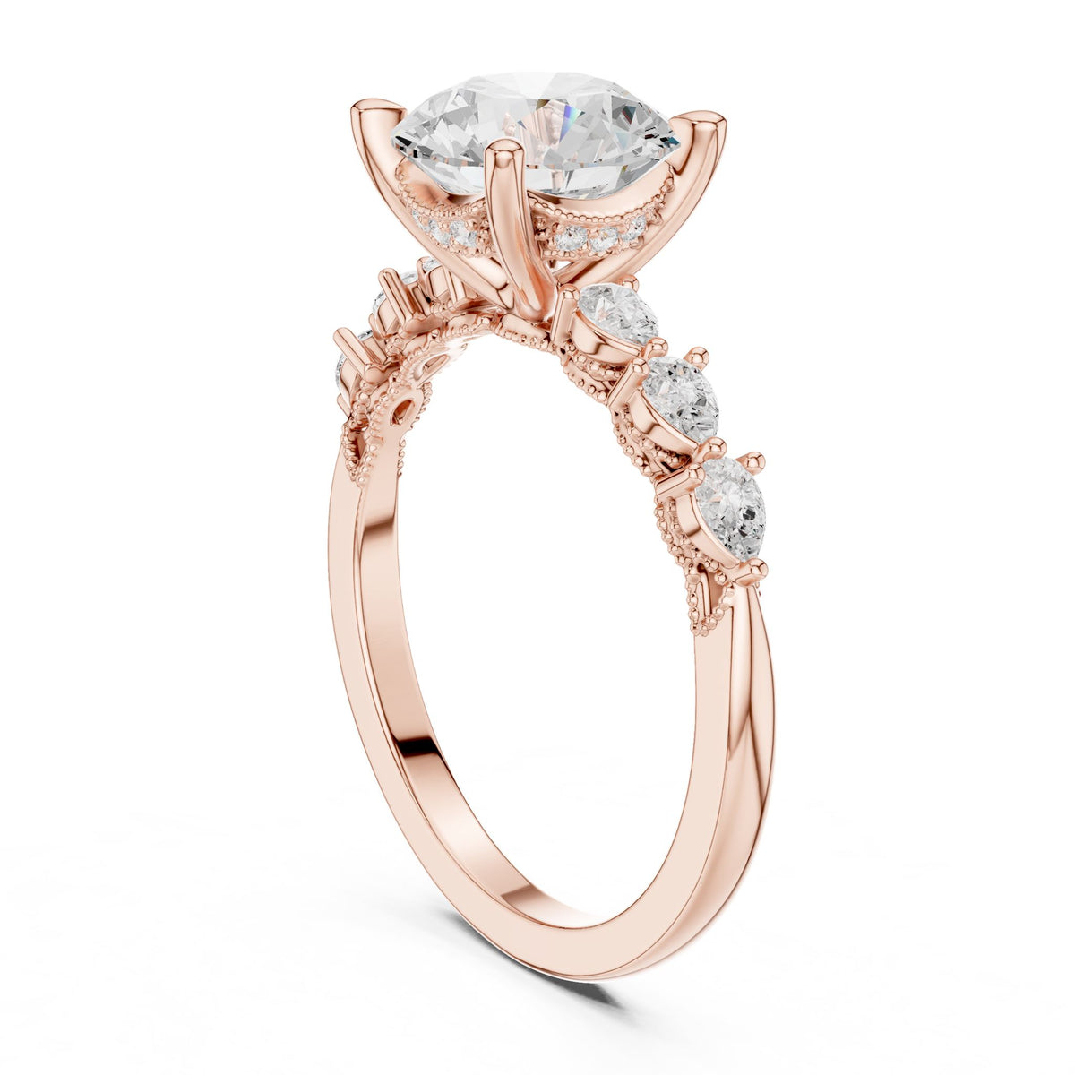 Round Accented Lab Grown Diamond Engagement Ring