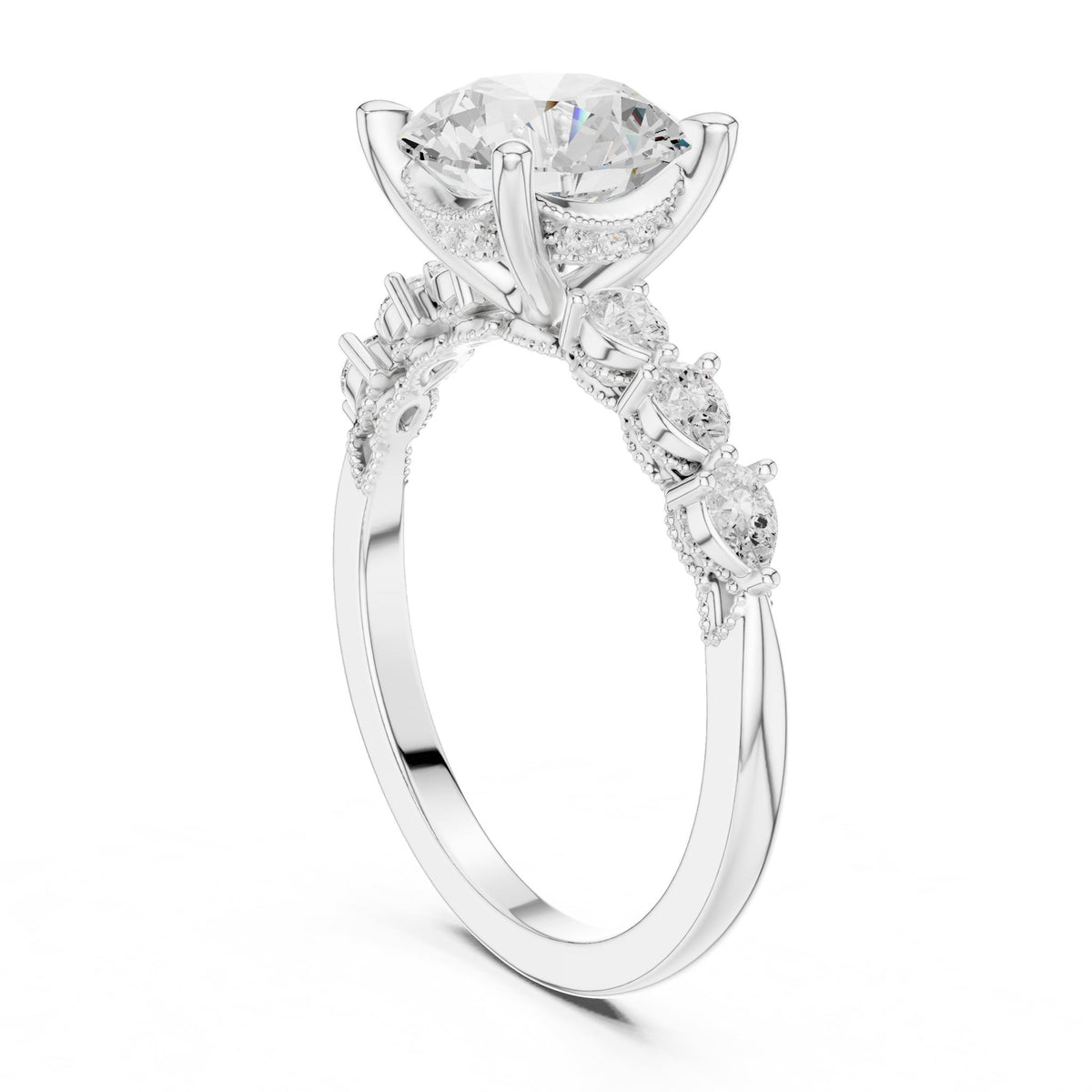 Round Accented Lab Grown Diamond Engagement Ring