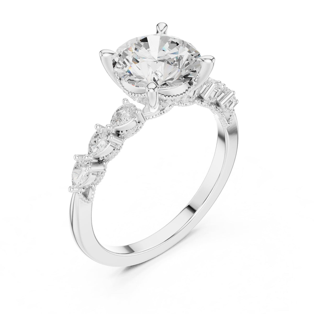Round Accented Lab Grown Diamond Engagement Ring