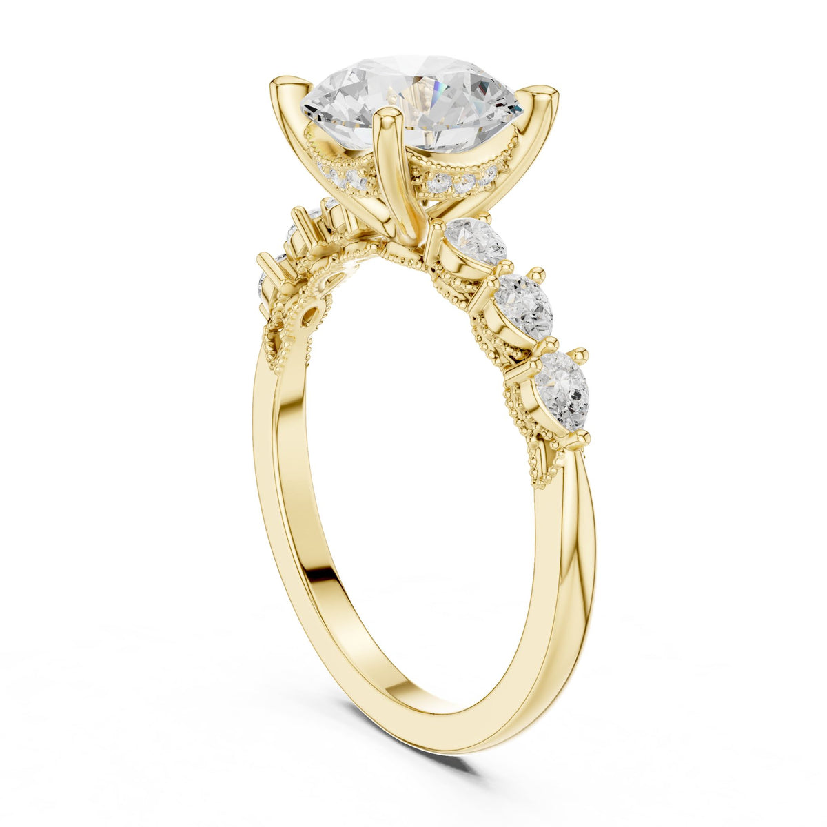 Round Accented Lab Grown Diamond Engagement Ring