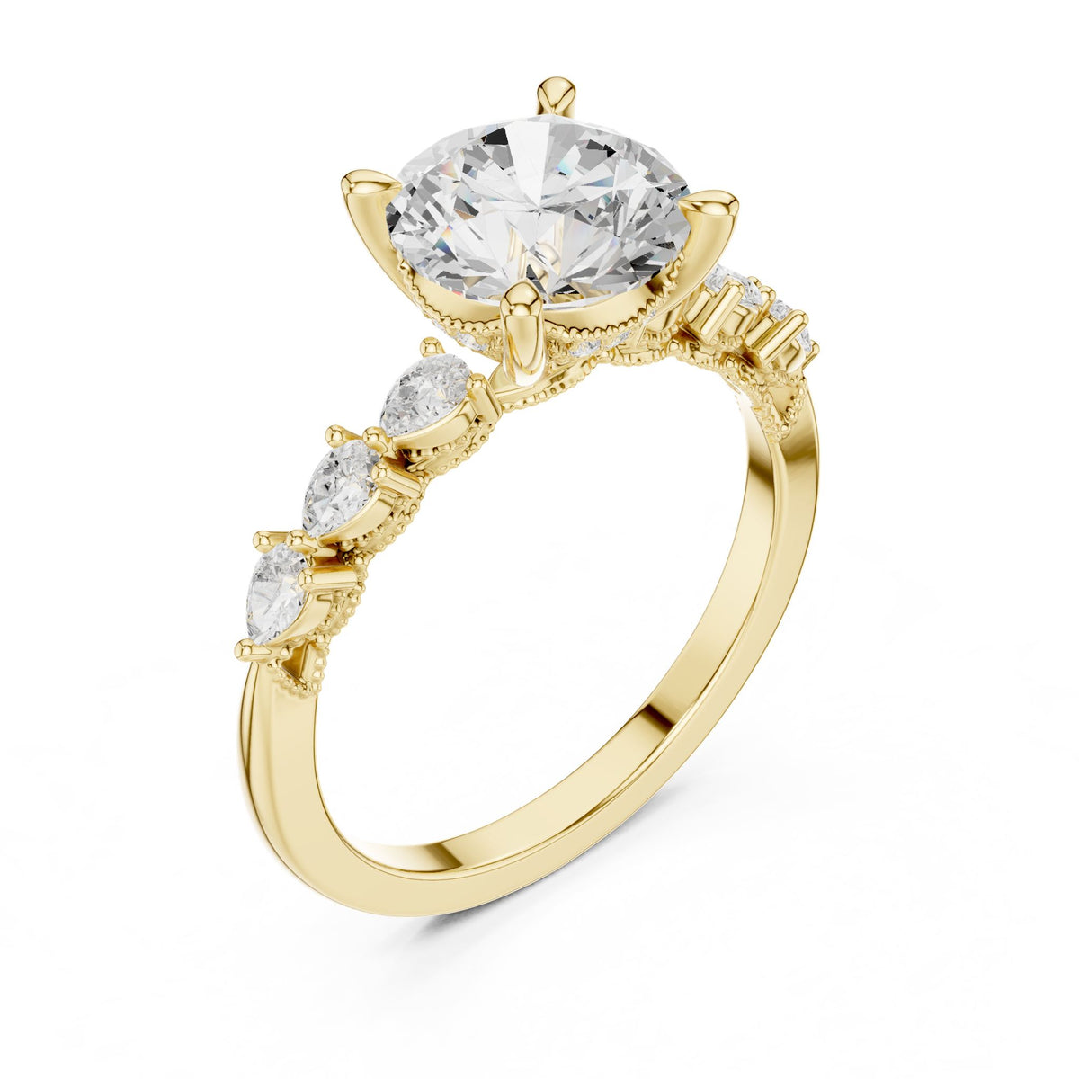Round Accented Lab Grown Diamond Engagement Ring