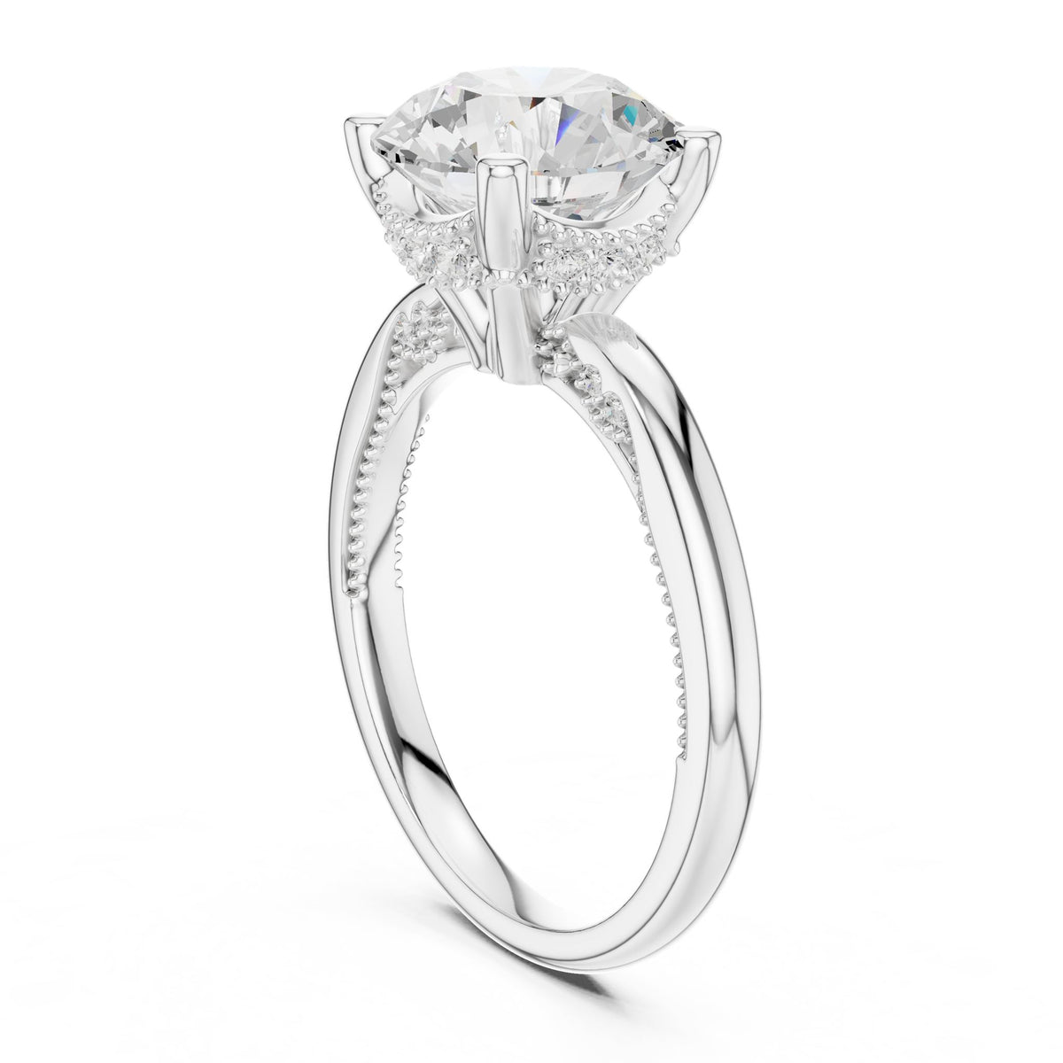 Round Hidden Halo Lab Grown Diamond Engagement Ring