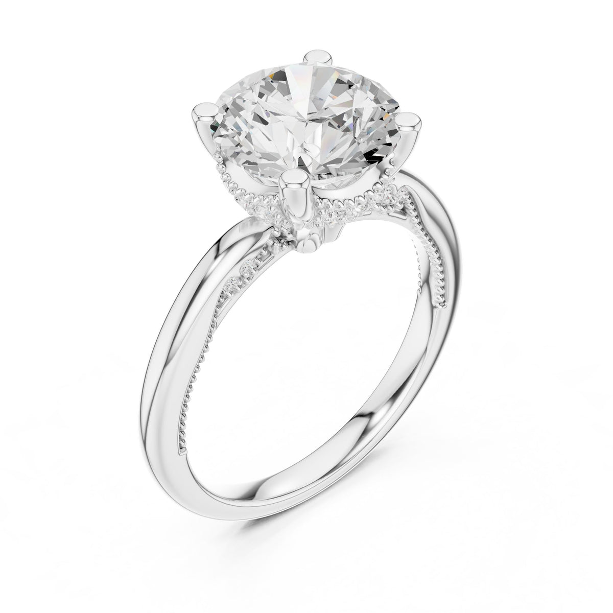 Round Hidden Halo Lab Grown Diamond Engagement Ring