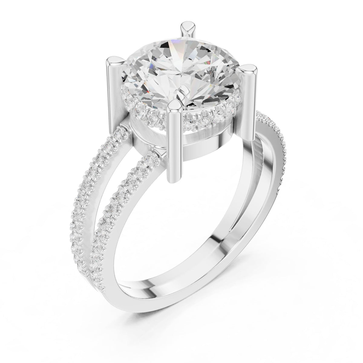 Round Hidden Halo Lab Grown Diamond Engagement Ring