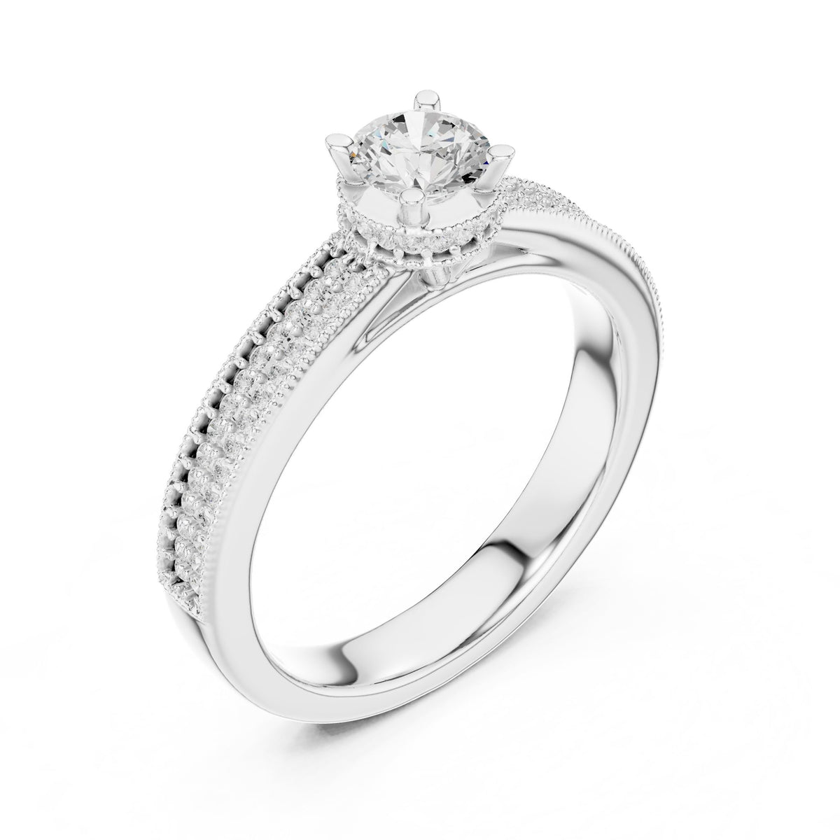 Round Hidden Halo Lab Grown Diamond Engagement Ring