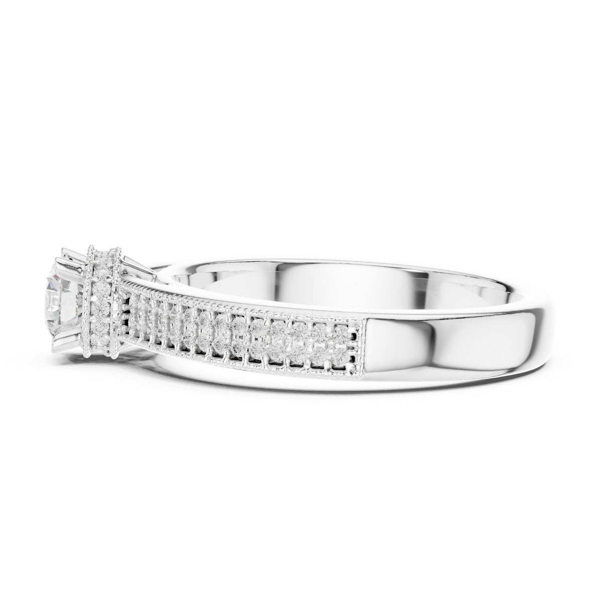 Round Hidden Halo Lab Grown Diamond Engagement Ring