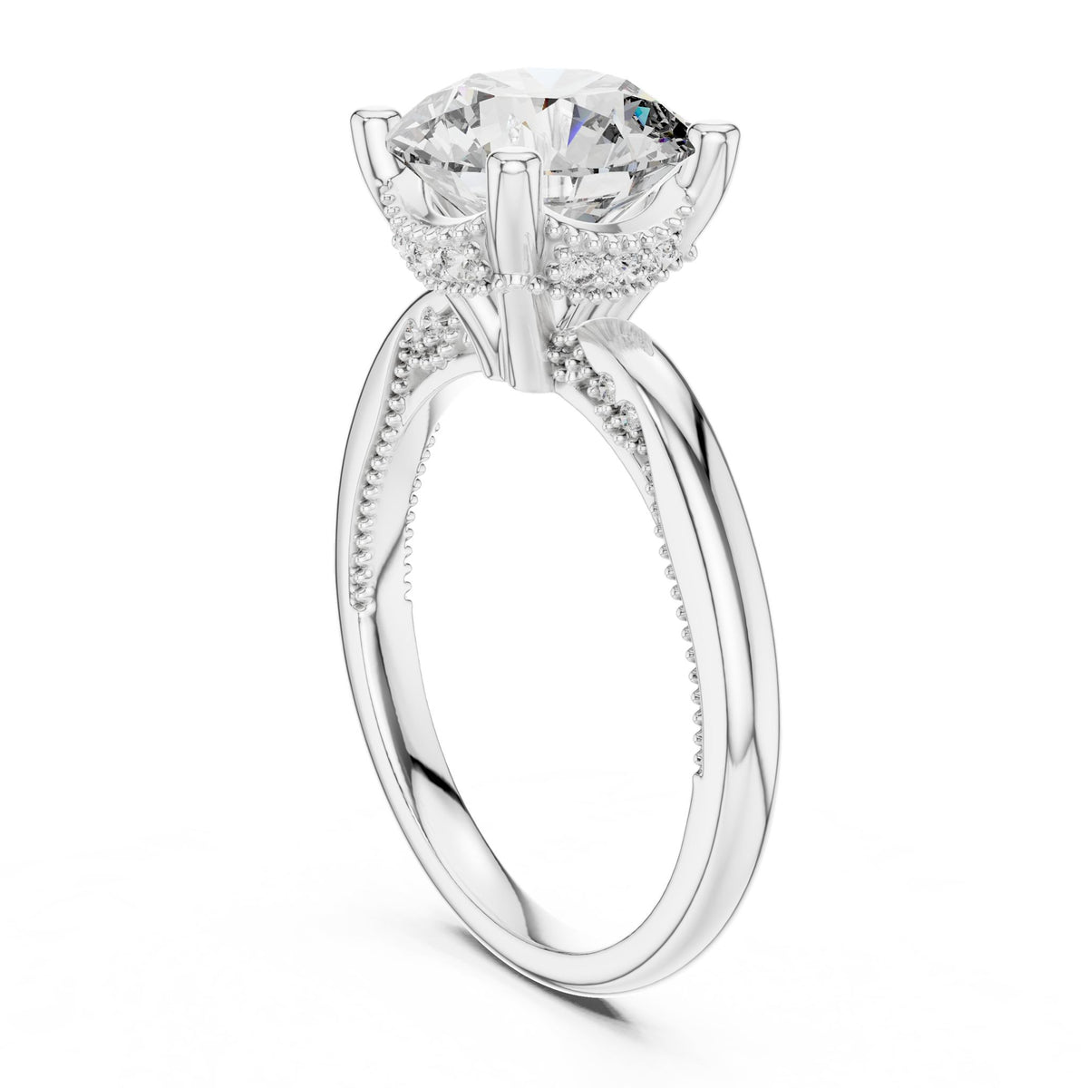 Round Hidden Halo Lab Grown Diamond Engagement Ring
