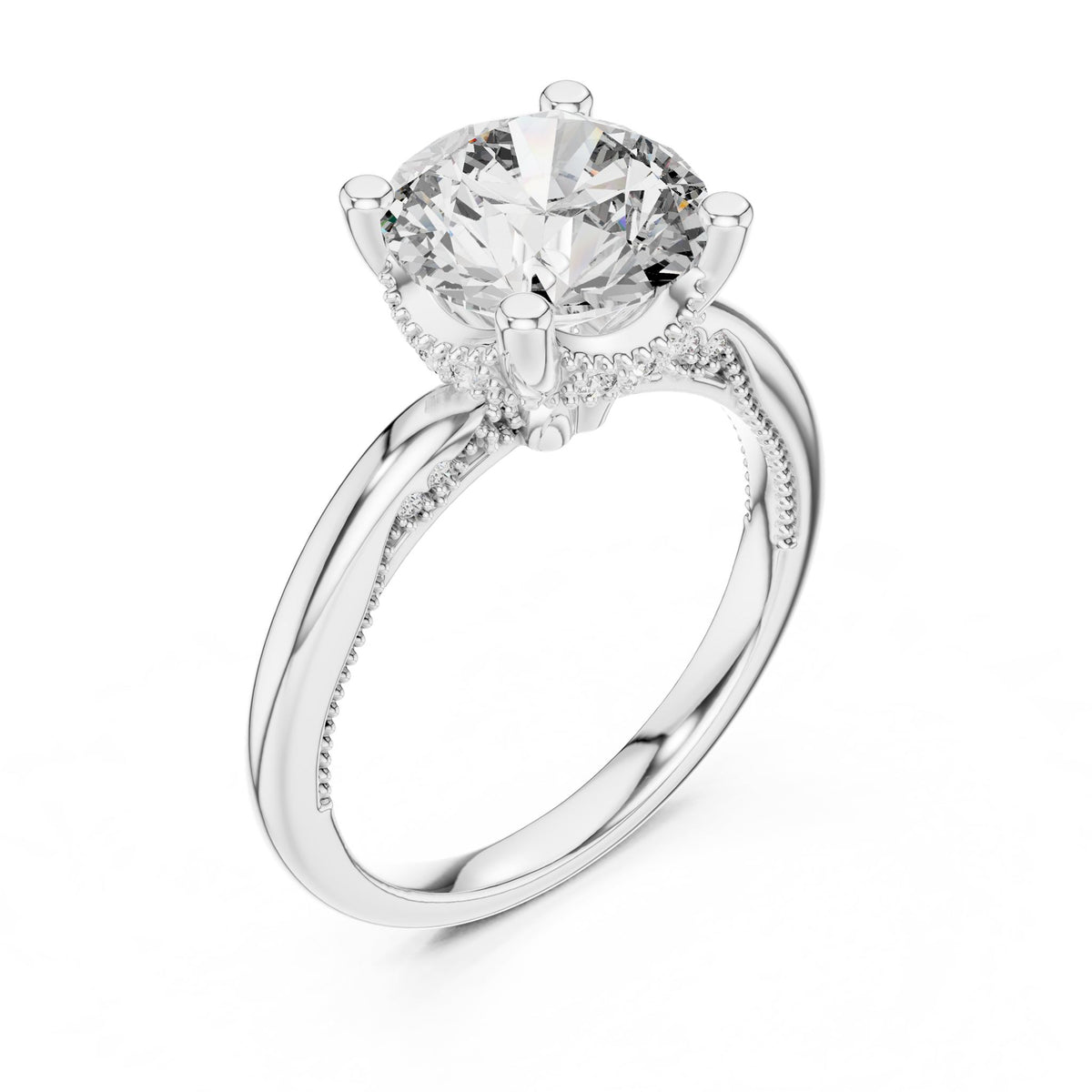 Round Hidden Halo Lab Grown Diamond Engagement Ring