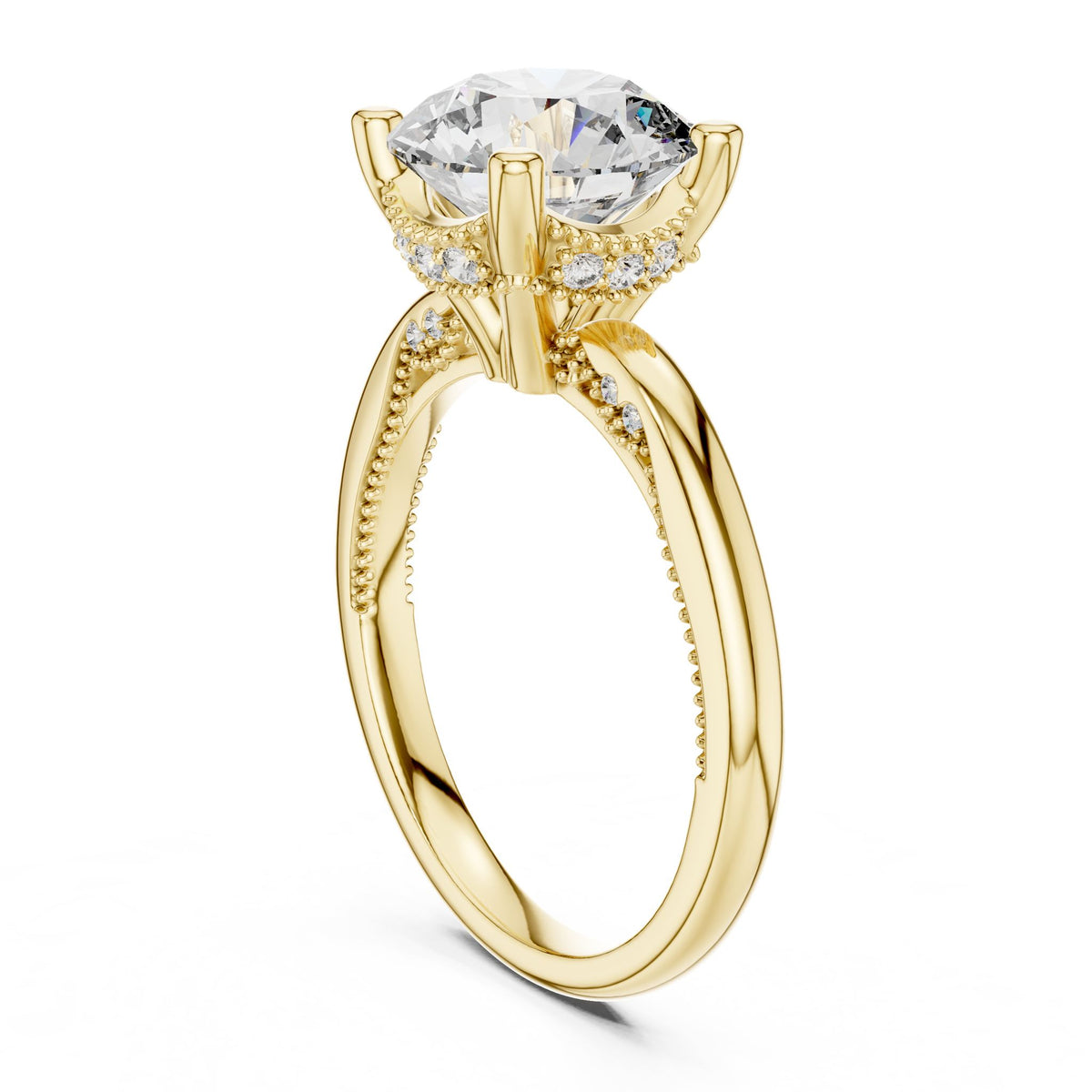 Round Hidden Halo Lab Grown Diamond Engagement Ring