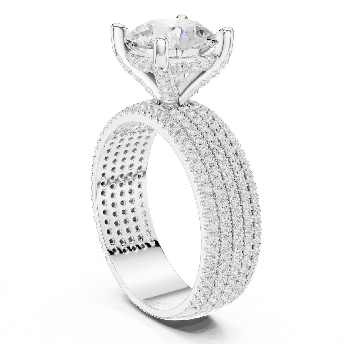 Round Pave Lab Grown Diamond Engagement Ring