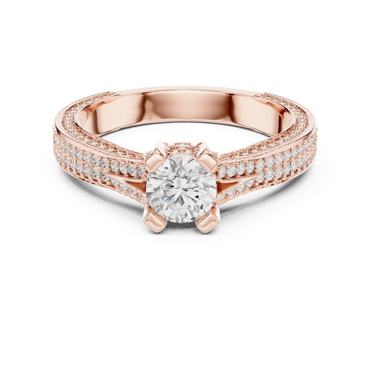 Round Pave Lab Grown Diamond Engagement Ring
