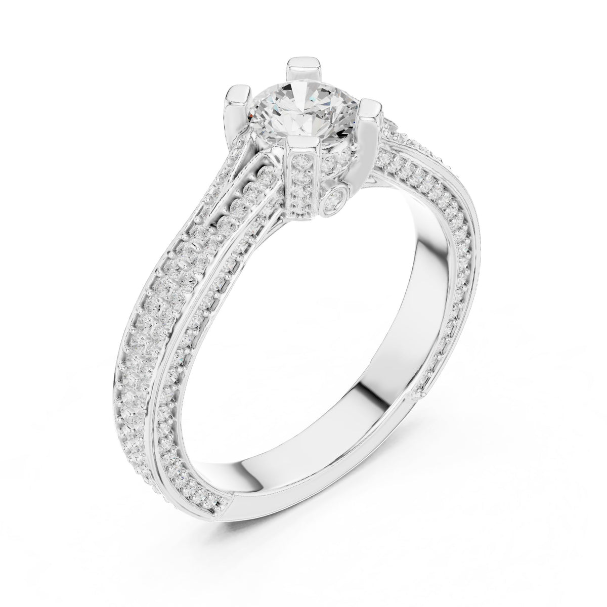 Round Pave Lab Grown Diamond Engagement Ring