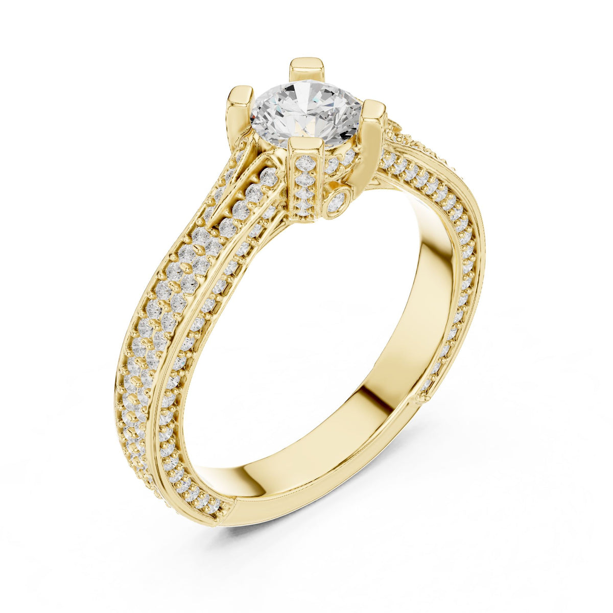 Round Pave Lab Grown Diamond Engagement Ring