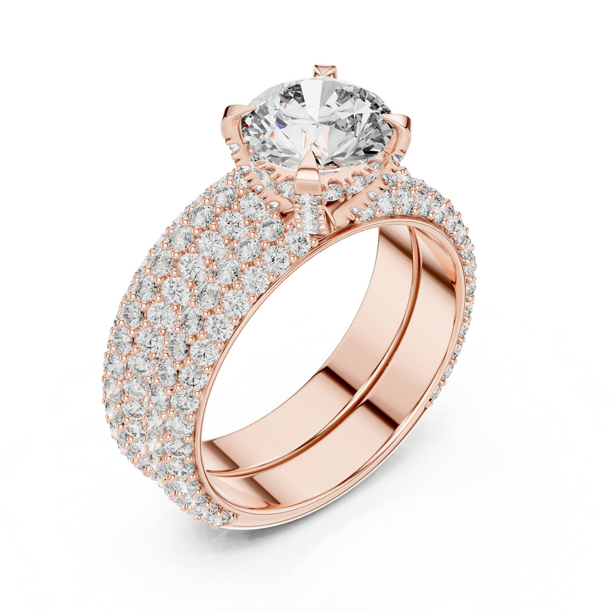 Round Pave Lab Grown Diamond Engagement Ring