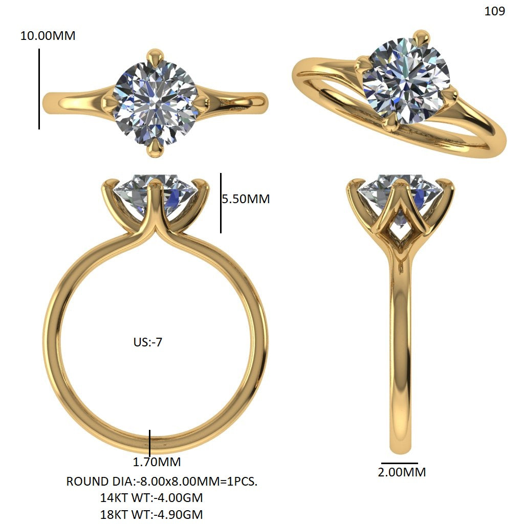 Round Solitaire Lab Grown Diamond Engagement Ring