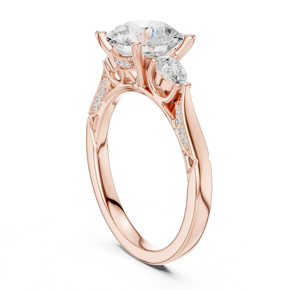 Round Three Stone Lab Grown Diamond Engagement Ring