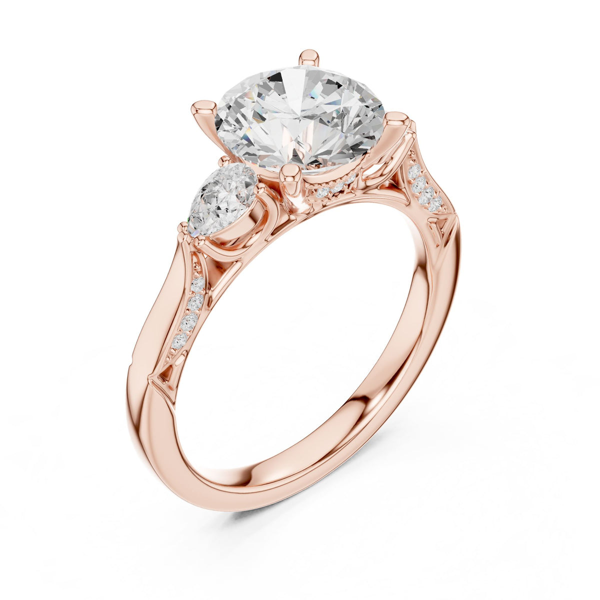 Round Three Stone Lab Grown Diamond Engagement Ring