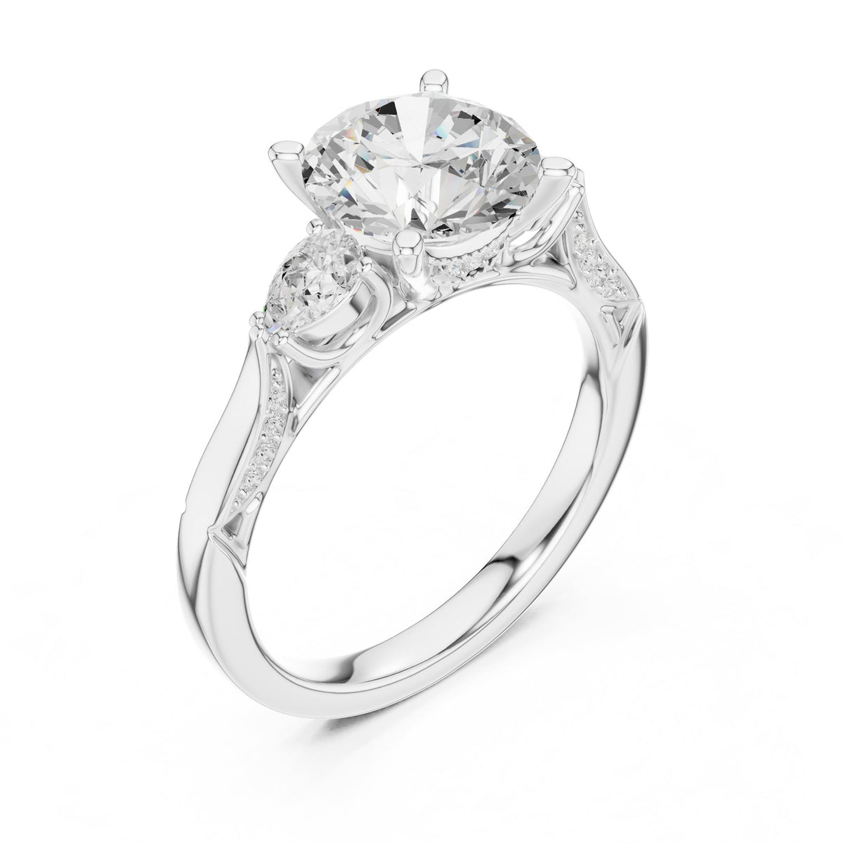 Round Three Stone Lab Grown Diamond Engagement Ring