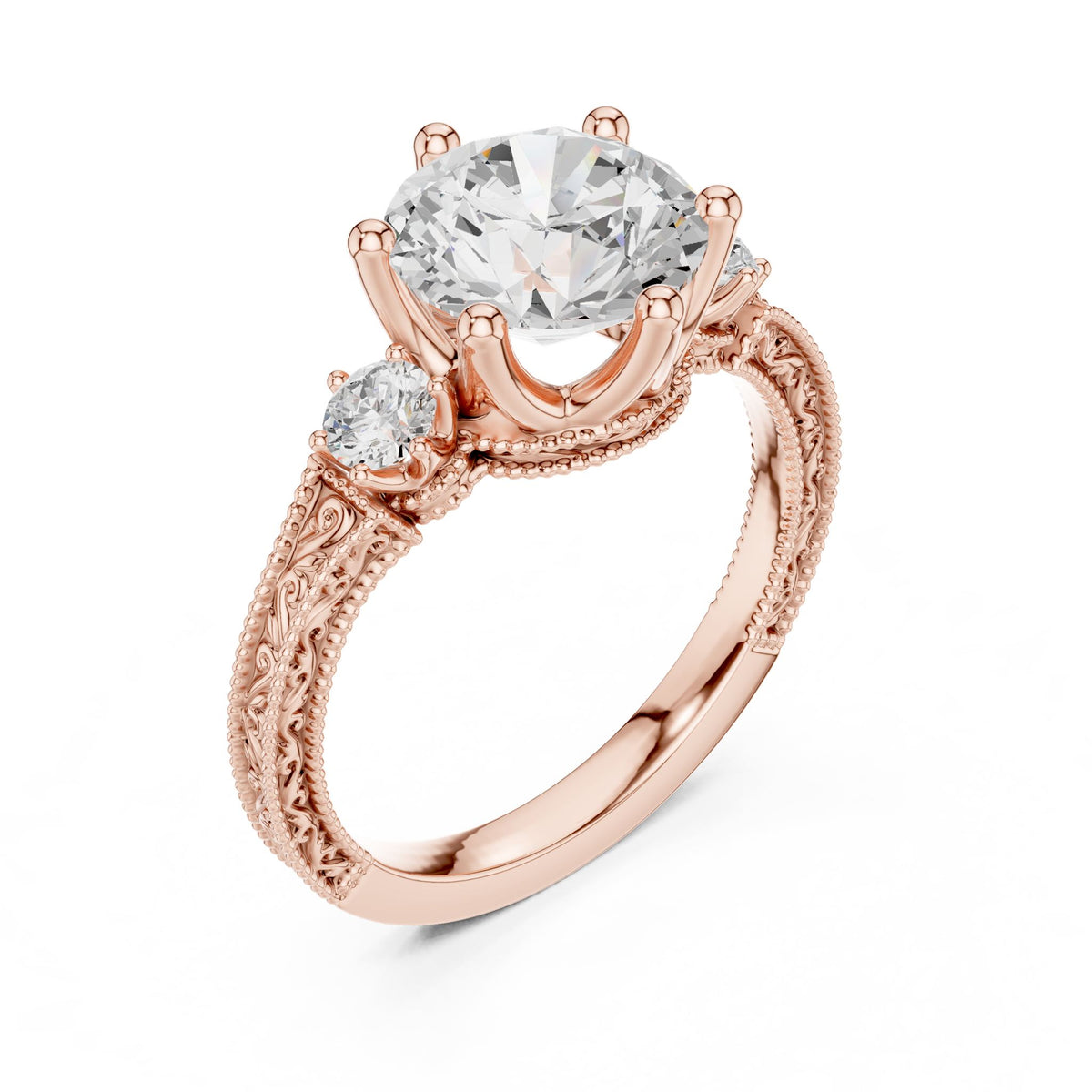 Round Three Stone Lab Grown Diamond Engagement Ring
