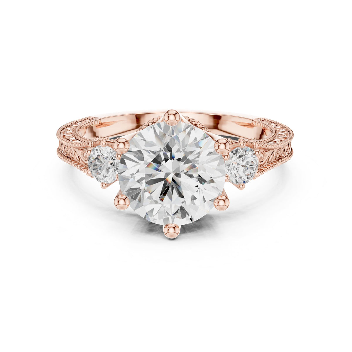 Round Three Stone Lab Grown Diamond Engagement Ring
