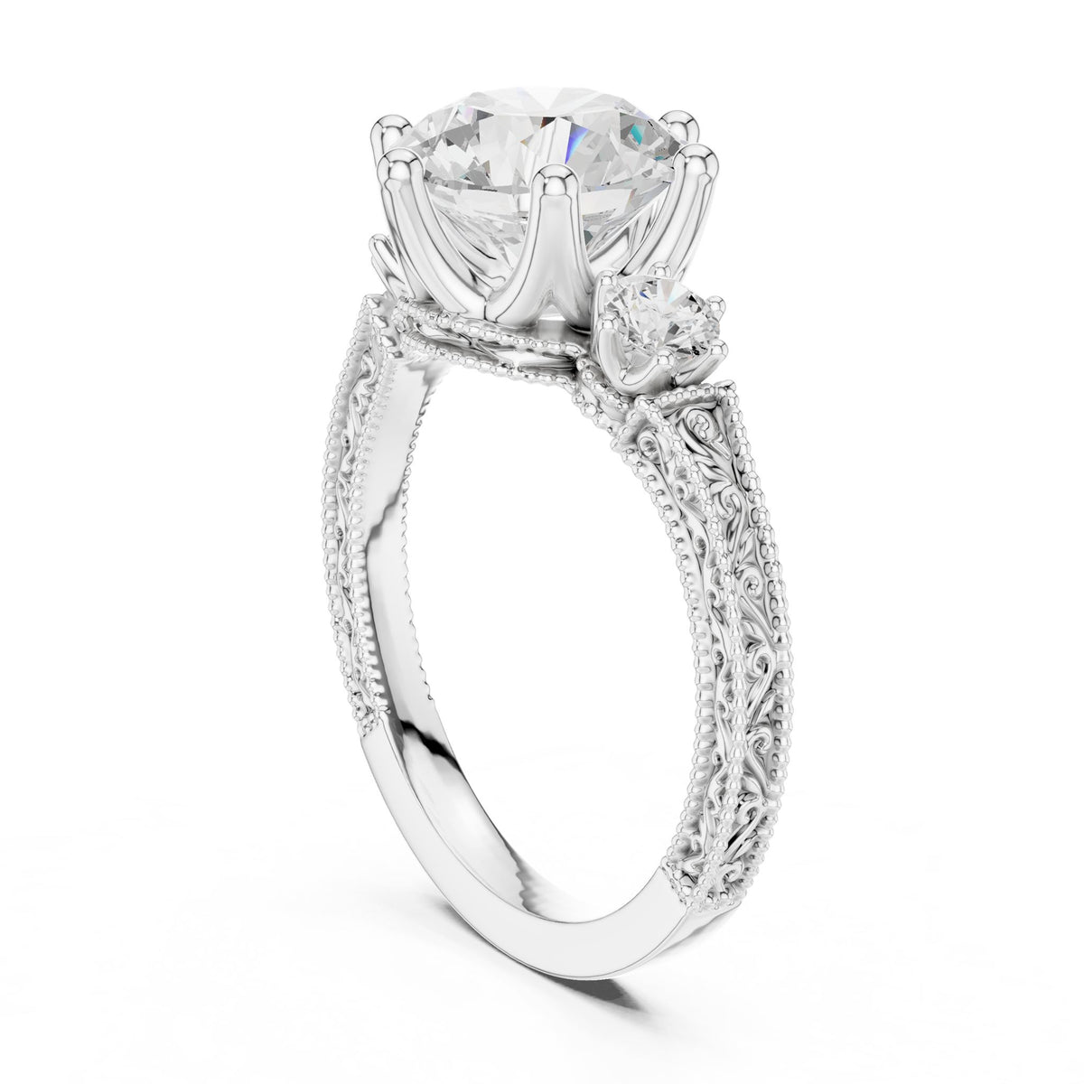 Round Three Stone Lab Grown Diamond Engagement Ring